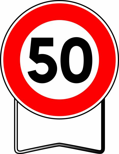 Panneaux BK14 - Limitation de Vitesse 50km/h sur support trépieds lyonnais en stock à Toulon, dans le var