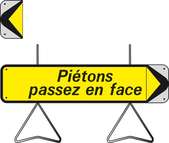 Panneaux KD21 KD22 Piétons passez en face, traversée obligatoire, avec fléche amovible, à droite ou à gauche, à Toulon, près de Six fours