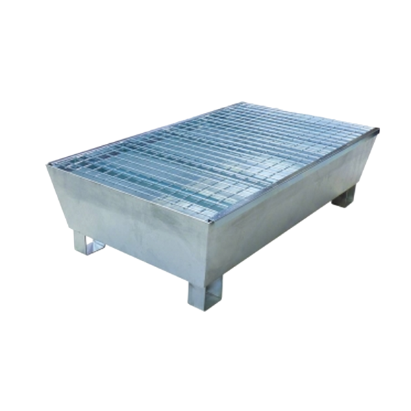 Bac de rétention 220L avec caillebotis 100% acier pour 2 fûts – format emboîtable compact à six-fours 