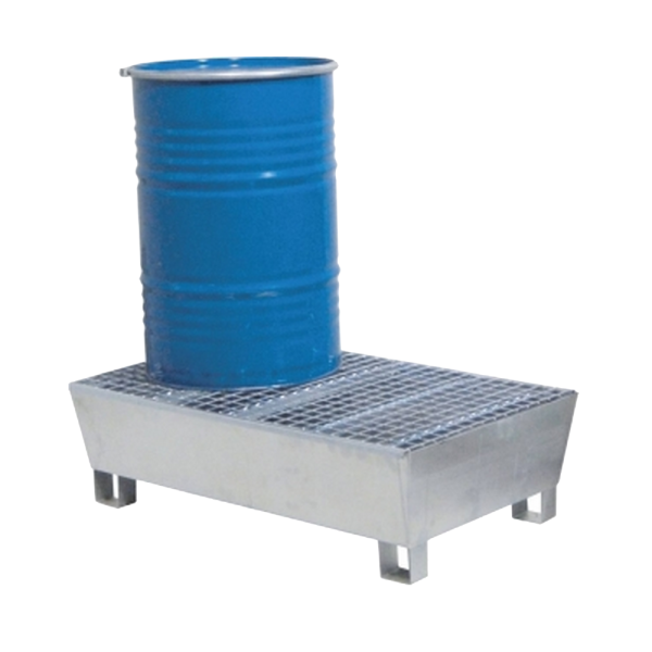 Bac de rétention 220L avec caillebotis 100% acier pour 2 fûts – format emboîtable compact à six-fours 